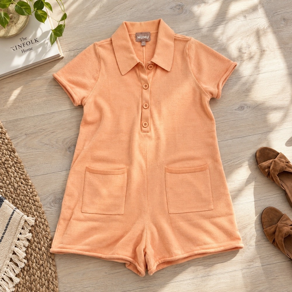 Show Me Your Mumu NWT Gio Sweater Romper XL Cantaloupe Knit Polo Coastal Vacay